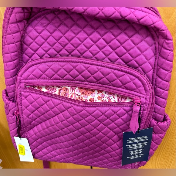 Vera Bradley Quilted Campus Backpack School Book Bag - Dark Raspberry Solid Pink - Picture 3 of 16